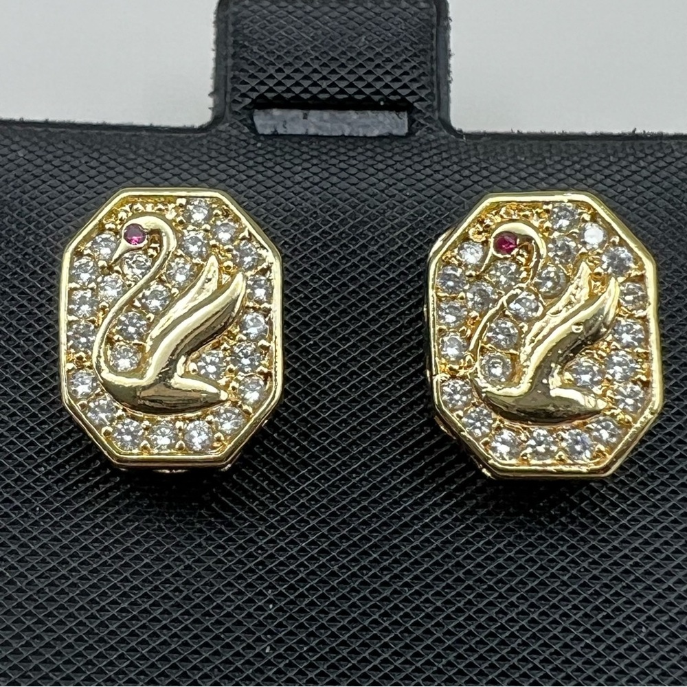 New Gold Tone Swan Stud Earrings with CZ Accents